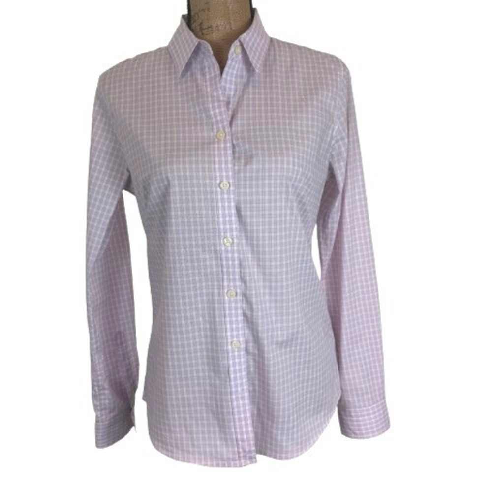 Banana Republic Womens Non-Iron Fitted Gingham Plaid Button Down Lilac Size 8